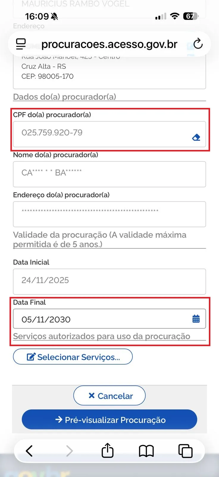 Passo 5: Dados do Procurador