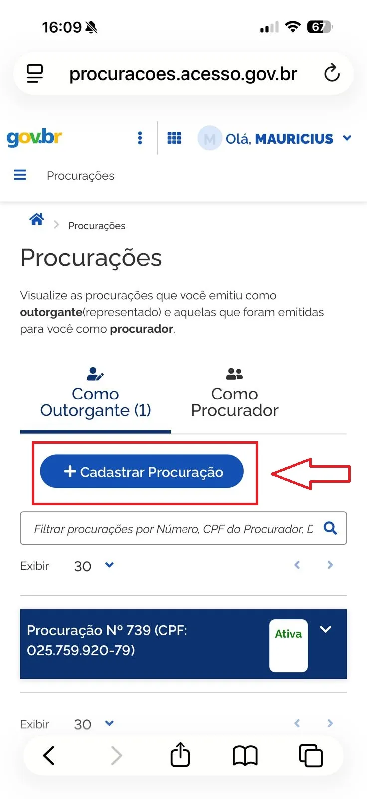 Passo 4: Inicie uma Nova Procuração