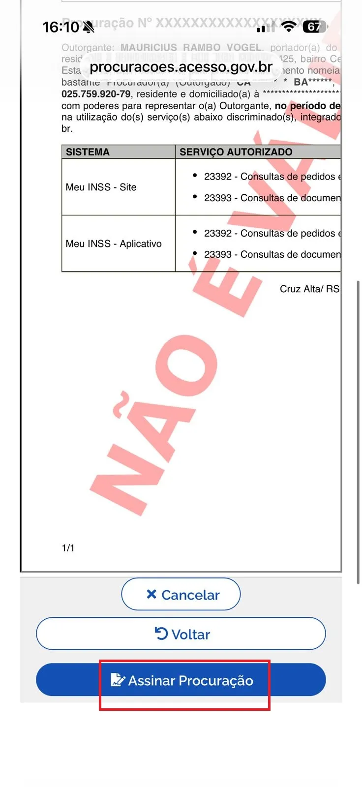 Passo 8: Assinar Documento